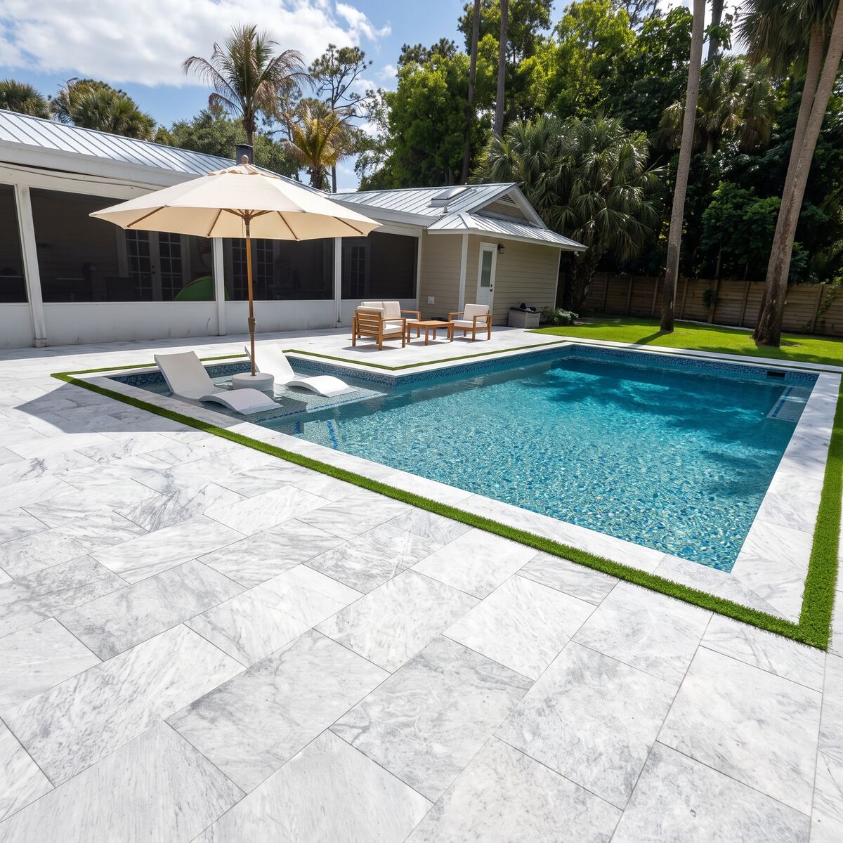 Remodelled pool with new interior finish, tile and coping